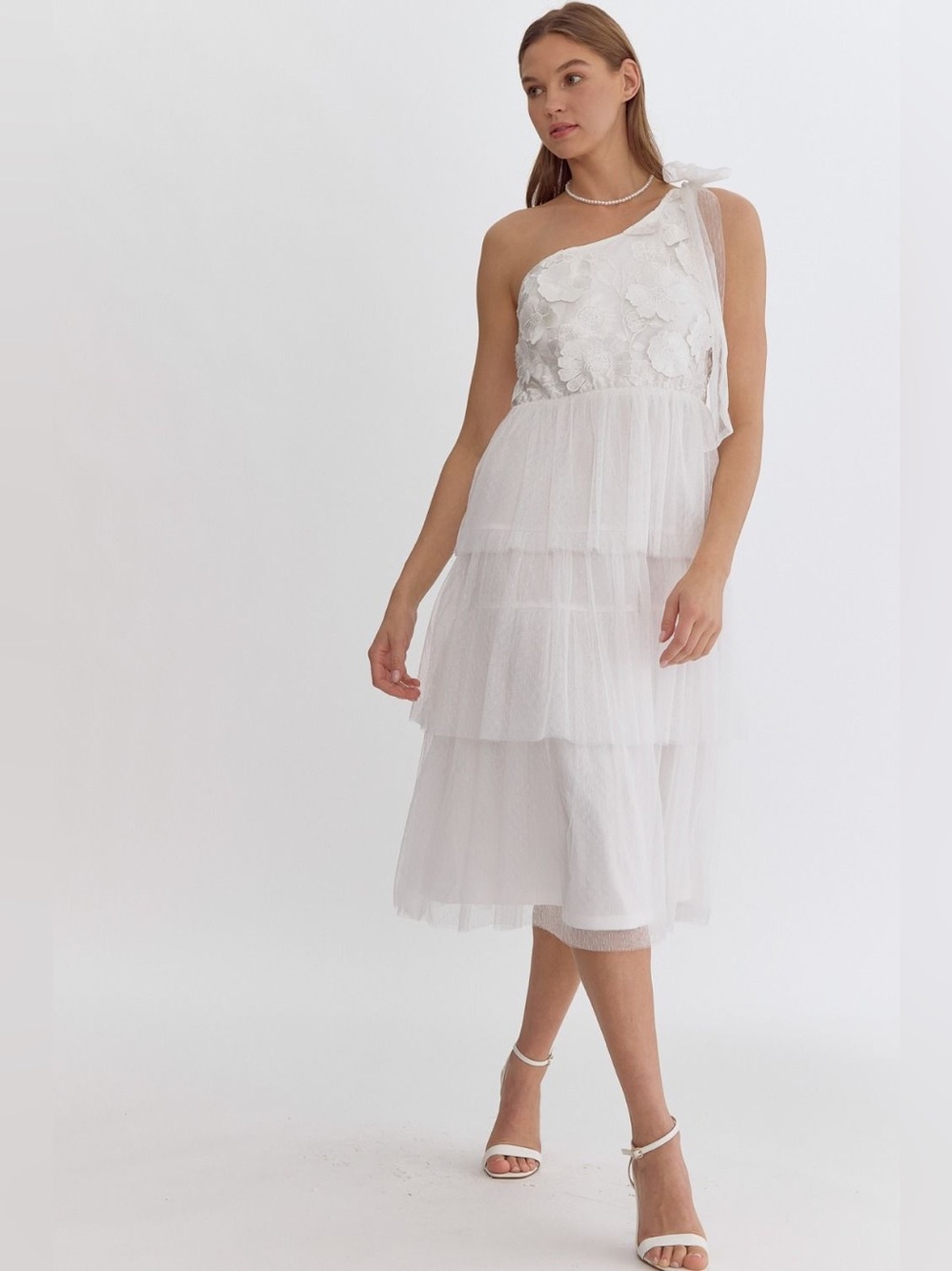 Entro Elodie Tulle Tiered One Shoulder Casual Wedding Engagement Dress Medium